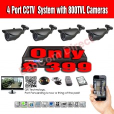 4 Port CCTV System with 800TVL Cameras
